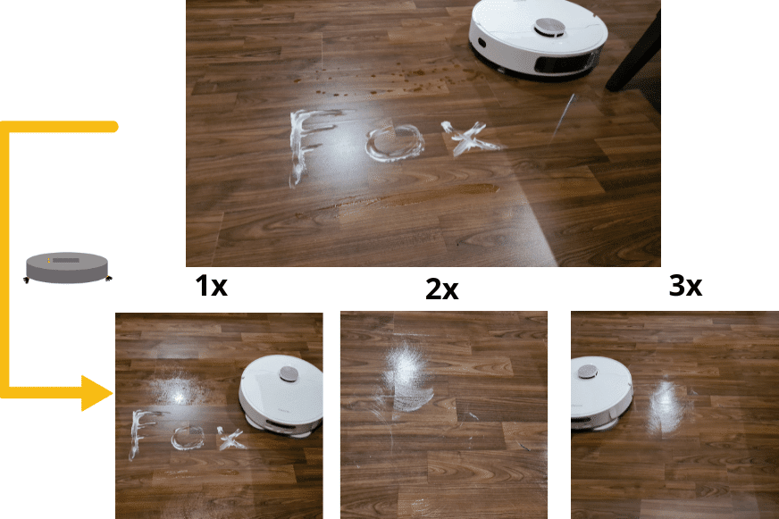 Das Wischtestergebnis auf dem Laminat des Dreame L10s Ultra ist zu sehen.